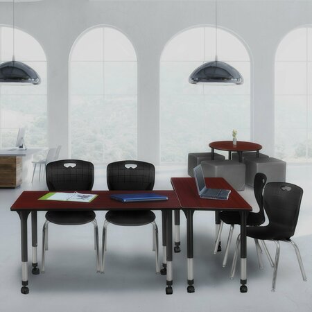 REGENCY Regency Kee 48 x 24 in. Mobile Adjustable Classroom Table- Mahogany & 2 Andy 18 in. Stack Chairs- Black MT4824MHAPCBK40BK